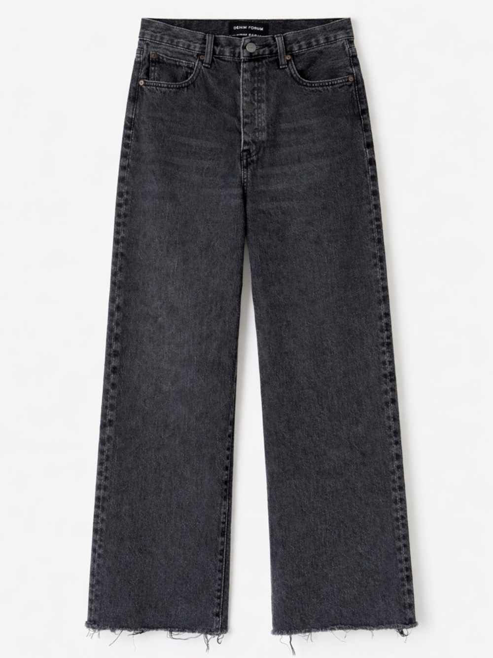 Denim Forum Farrah High Rise Wide Leg Jeans Black Raw Hem 31x26